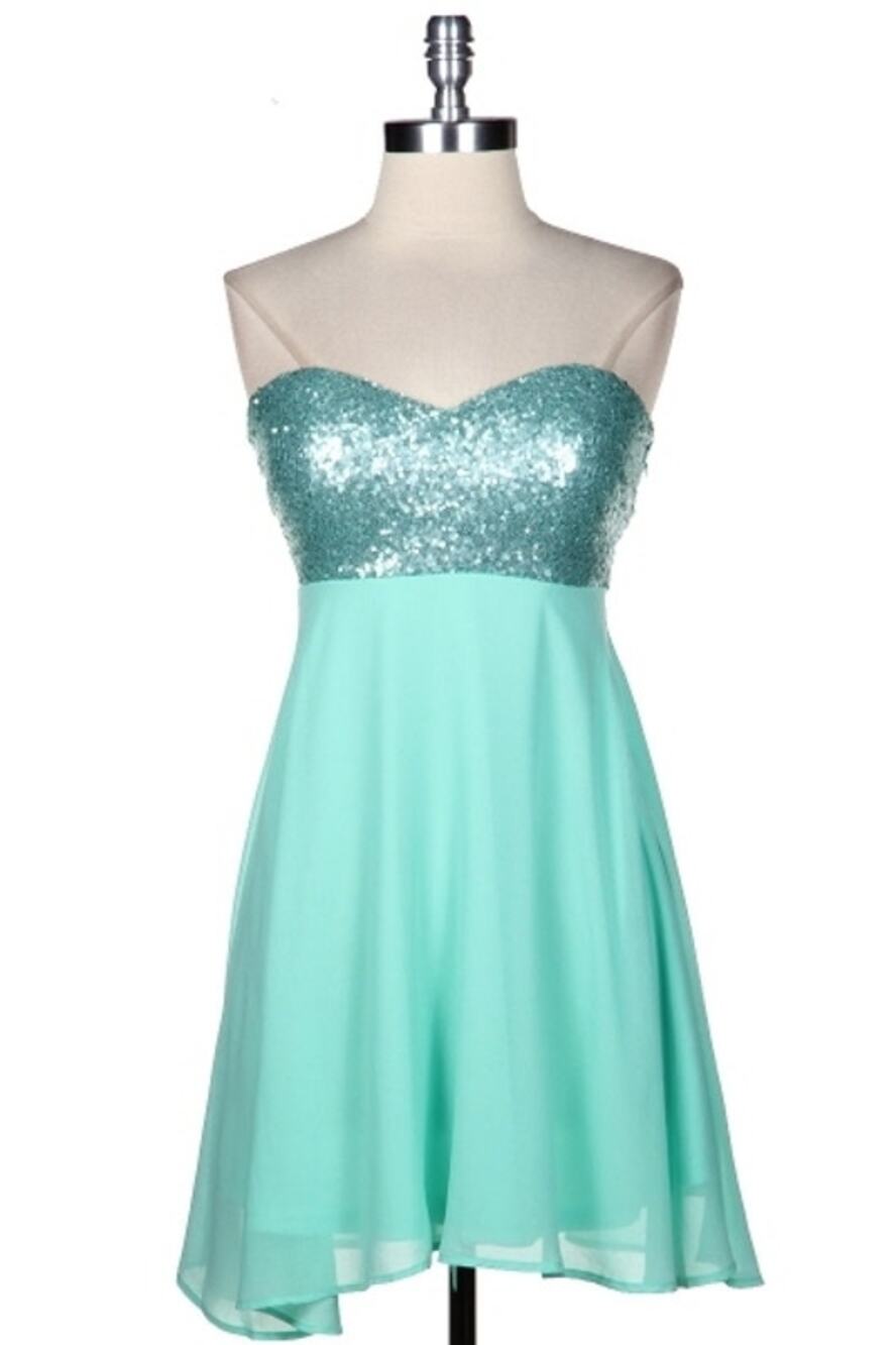 NEW NWT Mint Green Sequin Strapless Sweetheart Neckline Fit & Flare Dress Medium